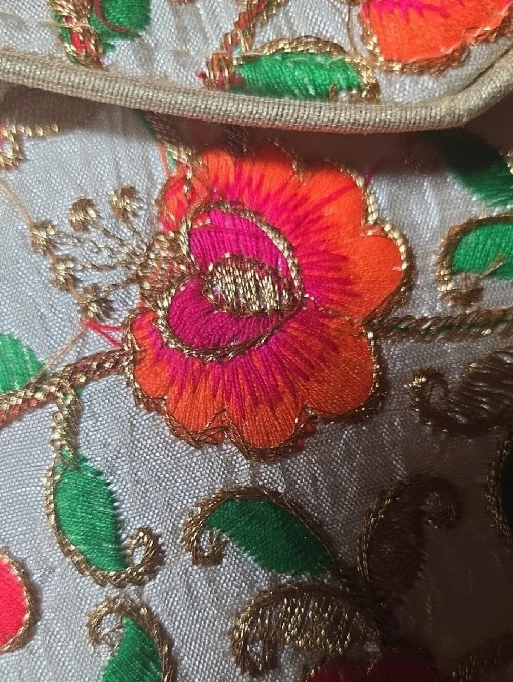 Embroidered Silk Brocade Floral Envelope Clutch - Cord Trim And iGold Lining.
